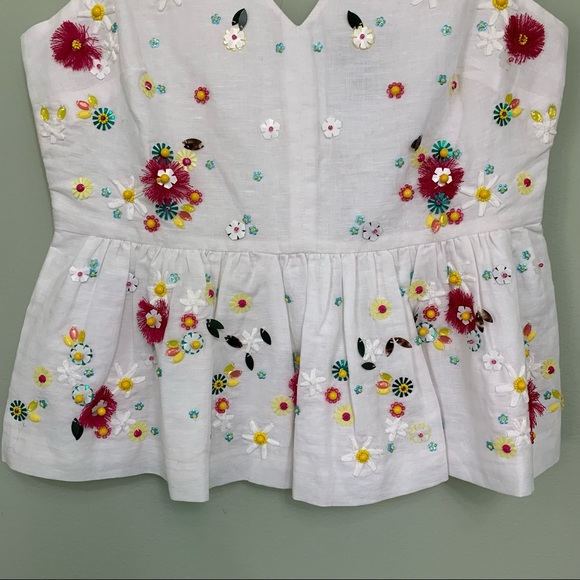 🟣J.Crew Linen Blend Embellished Peplum Tank Top - Picture 5 of 15